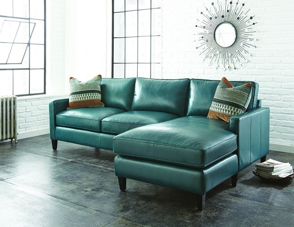 Ghế sofa góc da màu xanh