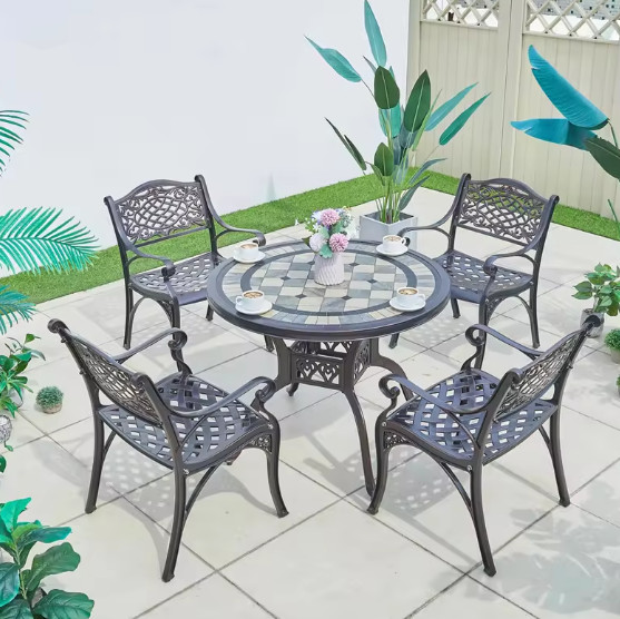 Bàn tròn mặt đá sân vườn có tay (họa tiết hoa cúc) BSVCT09 2 57e96e61ed584d061449